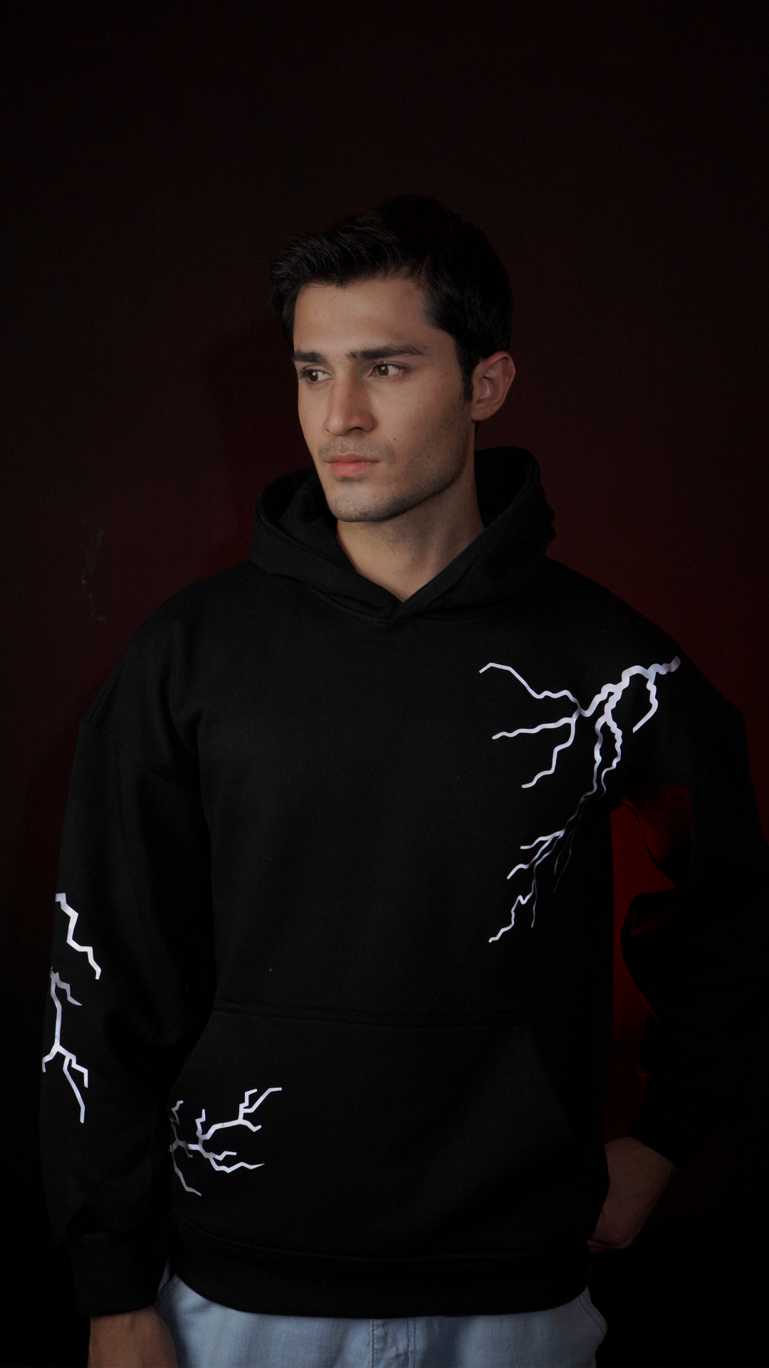 Lumen Wear Reflective Lightning Hoodie – Unisex Oversized Nightwear (Black)