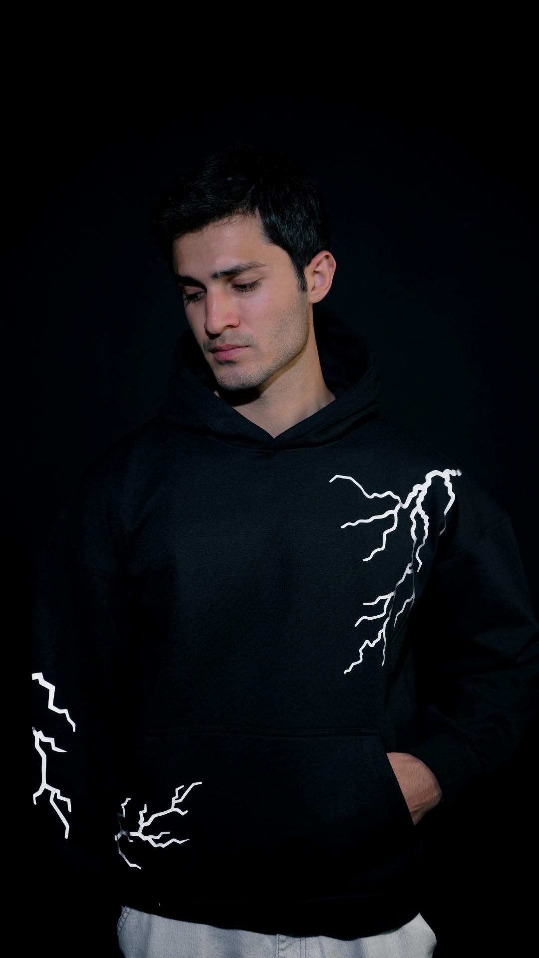 Reflective Lightning Hoodie – Unisex Nightwear (Black) | Luminwears |Thunder Design | 400 GSM