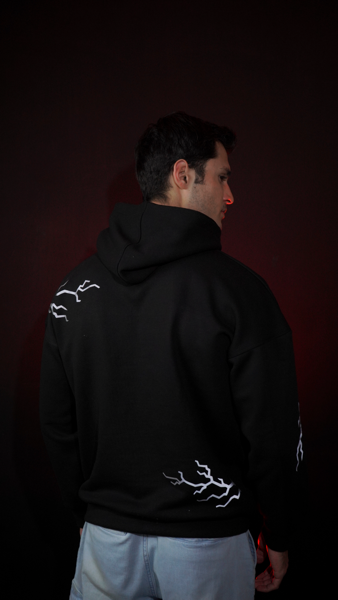 Lumen Wear Reflective Lightning Hoodie – Unisex Oversized Nightwear (Black)