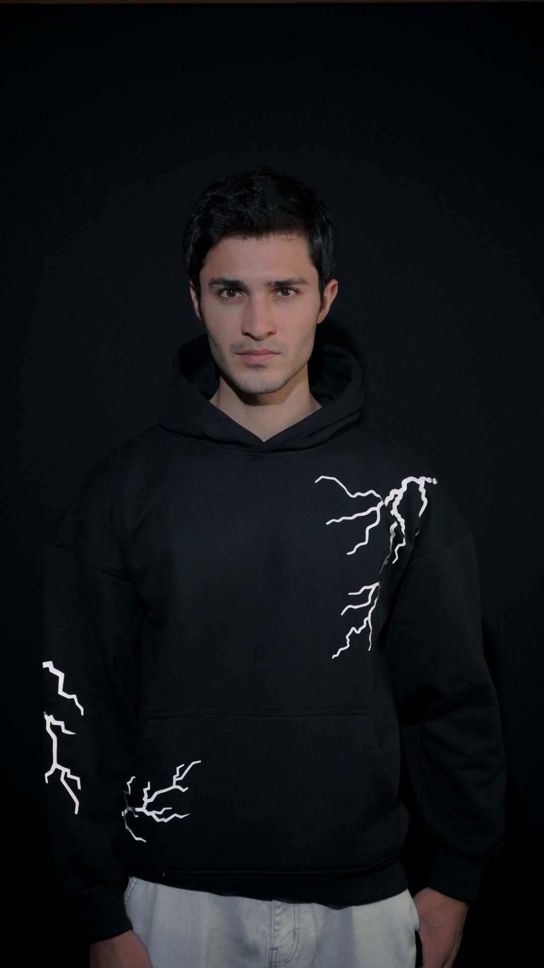 Lumen Wear Reflective Lightning Hoodie – Unisex Oversized Nightwear (Black)
