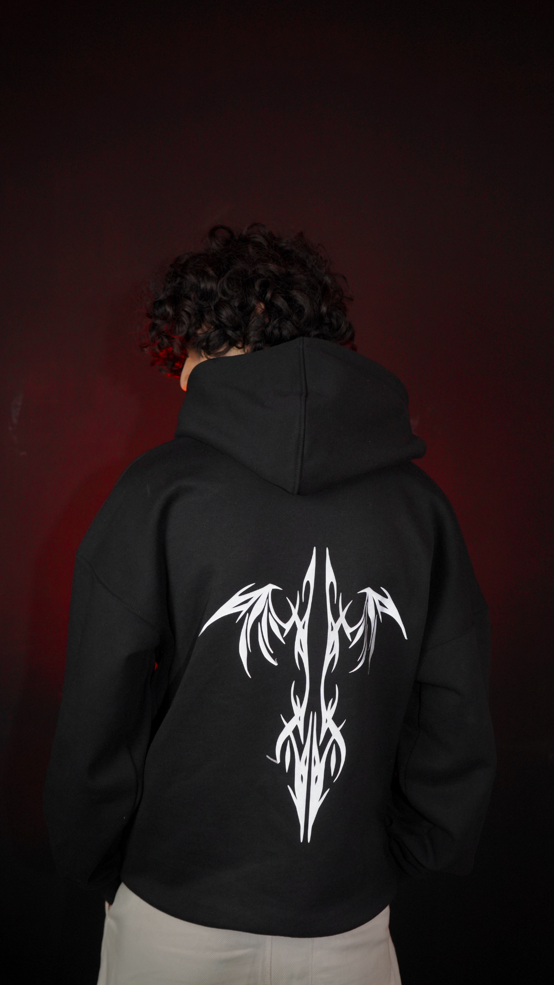 Lumen Wear Unisex Reflective Tribal Hoodie – Oversized Drop Shoulder (Black)