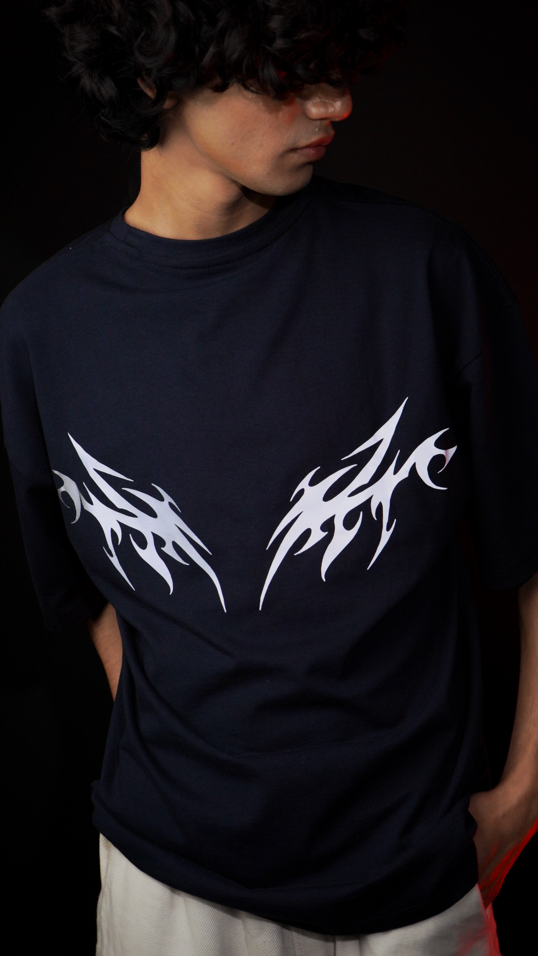 Luminwears “Twin Blaze” Reflective Flame Tee – Navy Blue | 200 GSM Cotton Streetwear