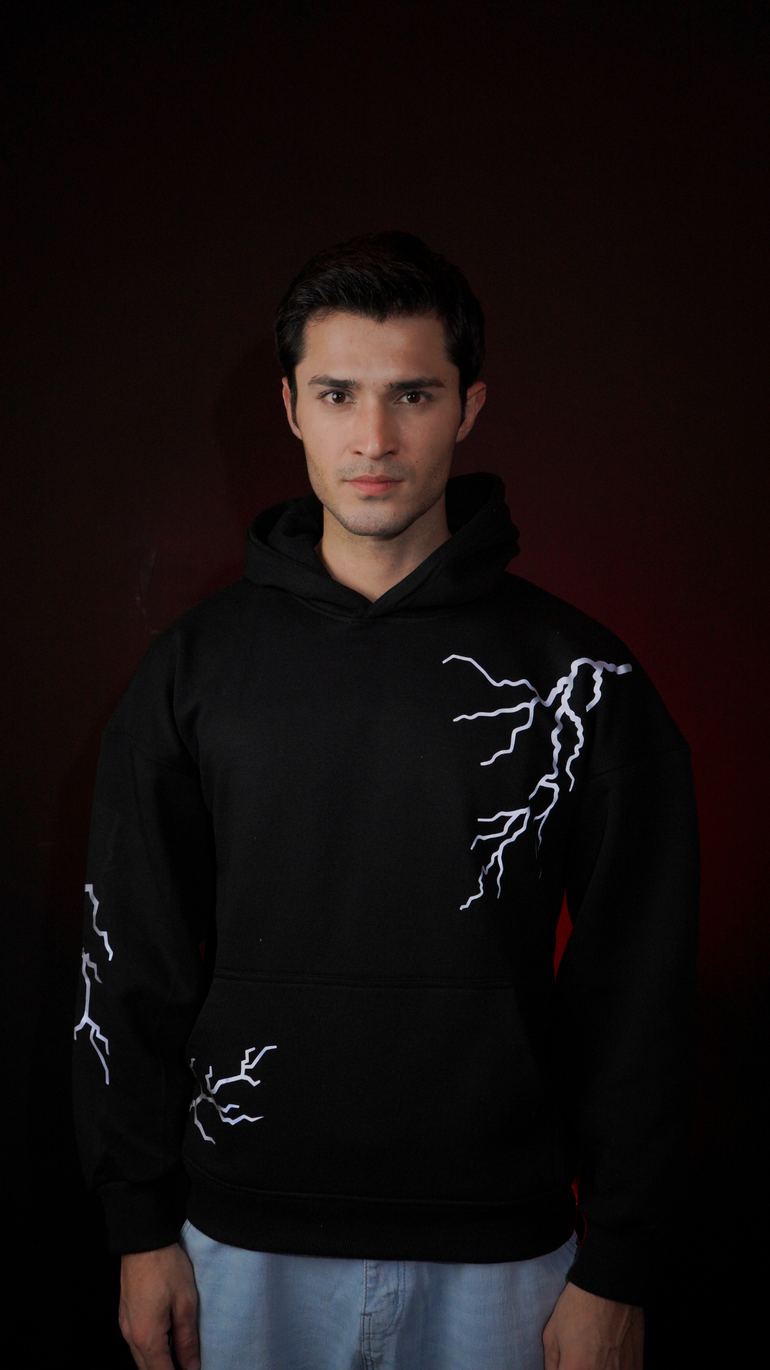 Lumen Wear Reflective Lightning Hoodie – Unisex Oversized Nightwear (Black)